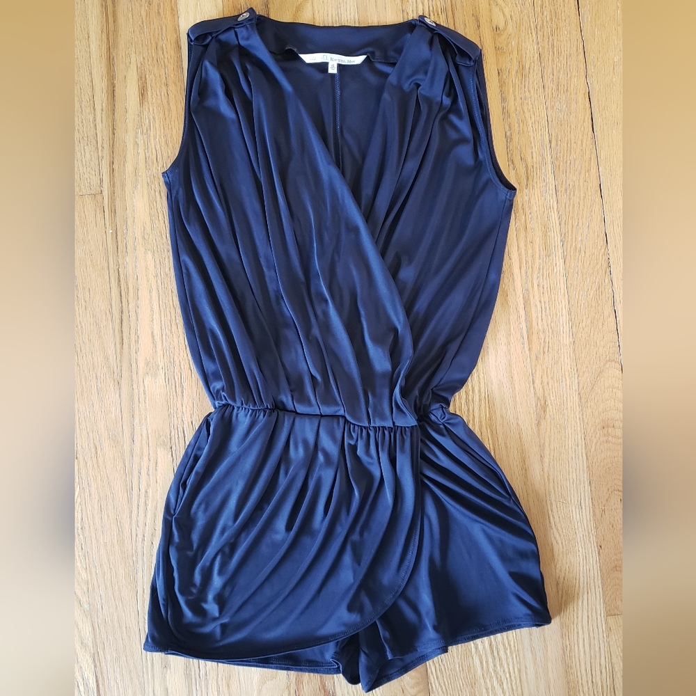 Rachel Roy Navy Sleeveless Elastic Waist Wrap Romper Skort, Size XS